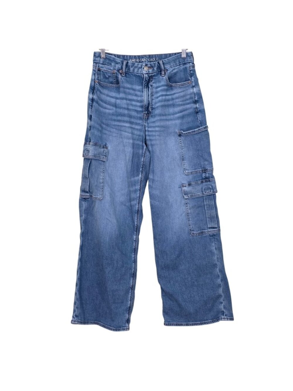 American Eagle Curvy Super High Rise Jeans 12 Blue Baggy Wide Leg Hippie Boho